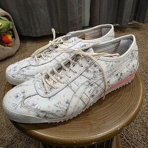 Onitsuka Tiger by Asics White and Pink Floral Sneakers